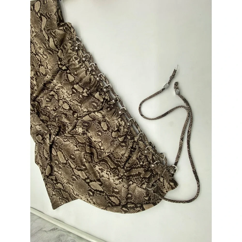 Michael Kors Snakeskin Ruched Side Grommet Dress Tan Brown‎ Short Sleeve Medium